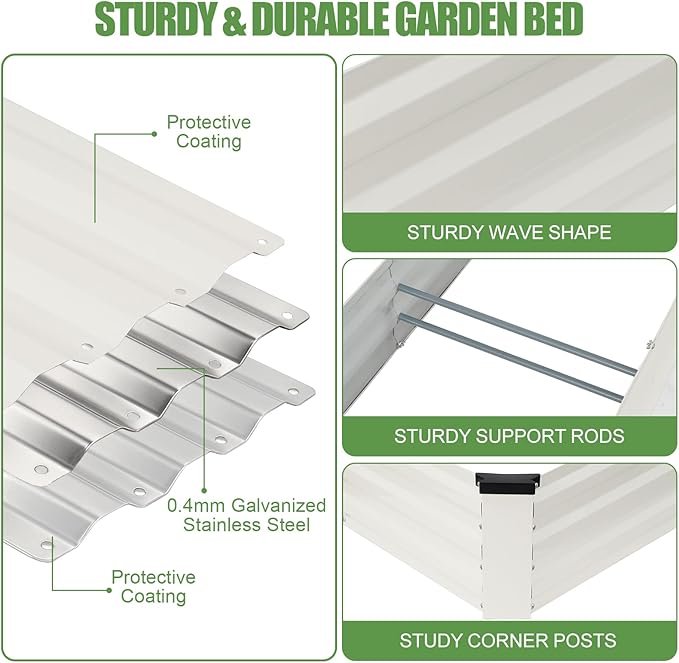 Galvanized Raised Garden Bed Outdoor | Metal Raised Garden Bed for Gardening 2Pack | Large Planter Box for Vegetables Flowers Fruits | Easy Assembly & Safety Design Flower Beds 12x2x1ft White