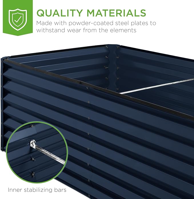 Best Choice Products 6x3x2ft Outdoor Metal Raised Garden Bed, Deep Root Box Planter for Vegetables, Flowers, Herbs, 269 Gallon Capacity, 100% Non Toxic Materials - Navy