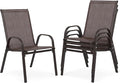 Outdoor Stackable Chairs Set of 4, Stacking Patio Chairs with Textilene Fabric, Outside Furniture for Garden Backyard Balconie Poolside Deck, Brown