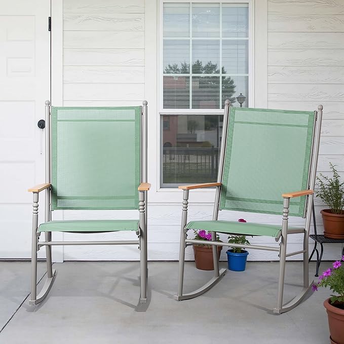 Shintenchi 2 Pcs Outdoor Rocking Chairs Set,Upgraded High Back Patio Rocking Chairs Set,Breathable Textilene Fabric Rocking Chair for Porch,Patio,Garden,Balcony(Green)