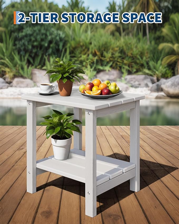 GarveeLife Poly Lumber Rocking Chair Outdoor Set of 4 with 2 Side Table - HDPE High Back Porch Rocker Chairs for Adults - All Weather Resistant Furniture for Patio - White
