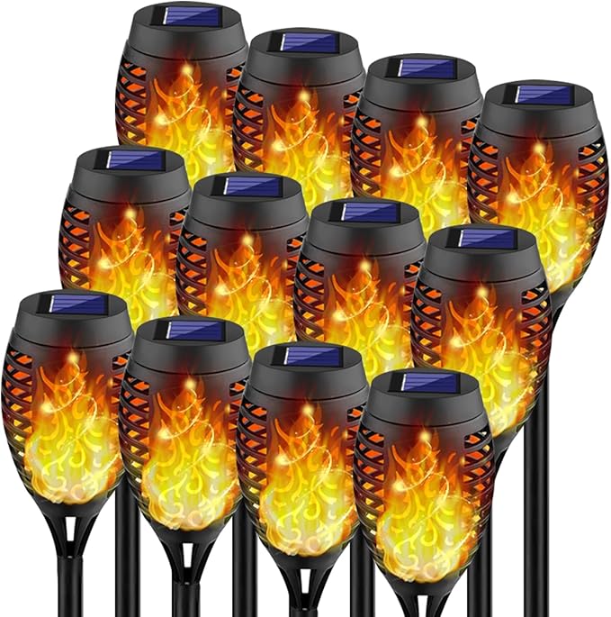 Kurifier 12Pack Flickering Flame Solar Torch Lights for Garden Decor, Waterproof Solar Lights Outdoor Decorative, Garden Outdoor Decorations for Yard Porch Lawn Patio Outside Decor-Luces Solares
