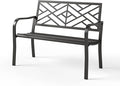 Sophia & William Outdoor Metal Bench Patio Garden Bench, Cast Iron Park Benches for Outside with Minimalist Backrest, Black