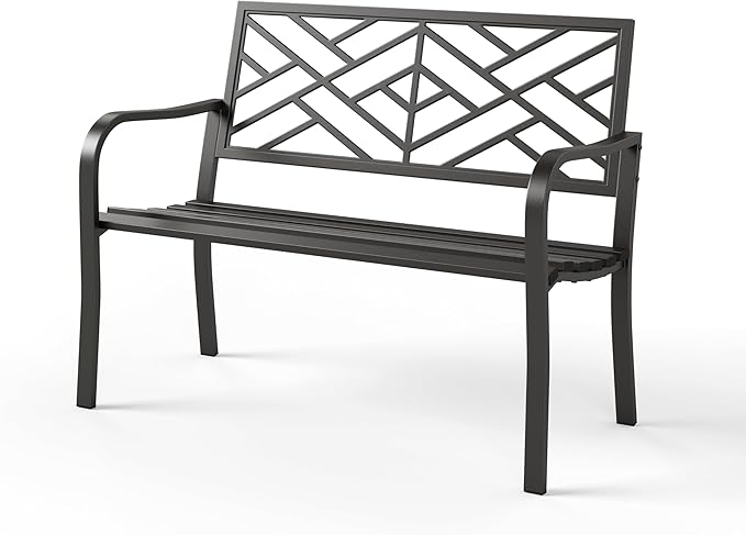 Sophia & William Outdoor Metal Bench Patio Garden Bench, Cast Iron Park Benches for Outside with Minimalist Backrest, Black