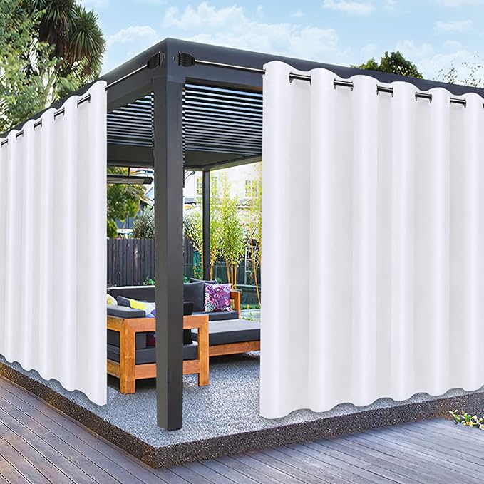 PureFit Outdoor Curtains for Patio Waterproof Weatherproof, UV Resistant Outside Curtains for Gazebo, Front Porch, Pergola, Sun Blocking Privacy Curtain, 100W x 108L inch, 1 Panel, White