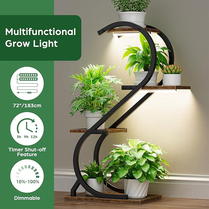 LATIBELL Plant Stand Indoor with Grow Light, 4 Tiered Metal Plant Shelf indoor, 29'' Plant Stands for Indoor Plants Multiple, Flower Stands for Indoor Plants Living Room, Patio, Balcony (2 Pack)