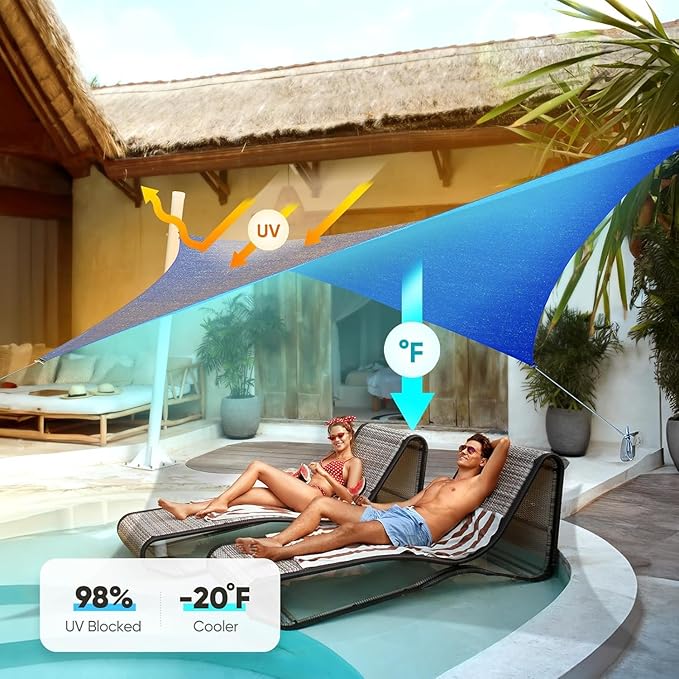 Quictent 12x16ft Rectangular Sun Shade Sail 185G HDPE Canopy 98% UV Block Outdoor Patio Garden Commercial Deck with Hardware Kit Blue