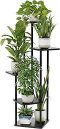 Bamworld Black Plant Stand Indoor 5 Tier Plant Shelf for Multiple Plants Corner Flower Stand Metal Wood Plant Table for Patio Garden Balcony Living Room Bedroom