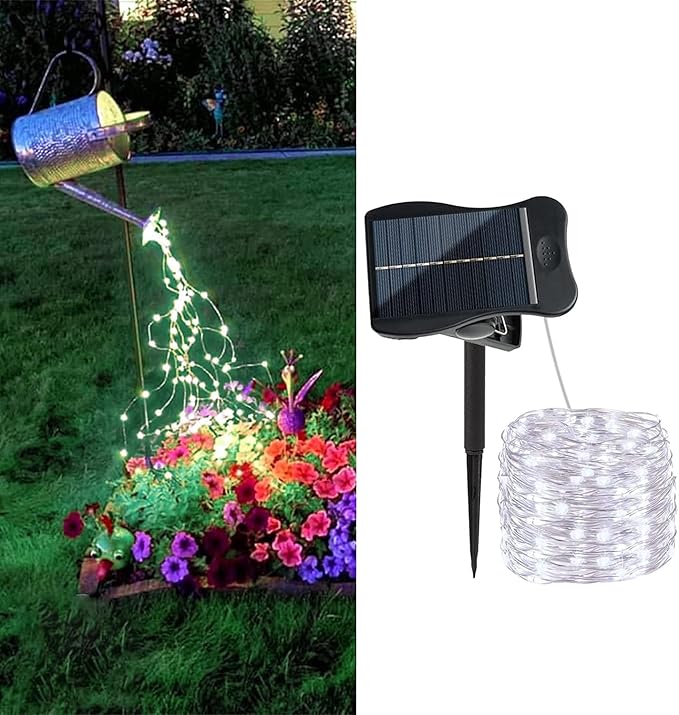 ZNYCYE 1 Pack 8 Modes Solar Waterfall Lights, Solar Fairy Lights Outdoor Waterproof, 10 Strand 200 LED Watering Can Led String Lights(No Watering Can) for Garden Party Outdoor Indoor Decoration