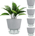 Plant Pots - 6" Orchid Pot, 5 Pack Orchid Pots with Holes - Self Watering Pots for Indoor Plants - Plant Pots with Drainage Hole and Tray Saucer (Frosted Gray)