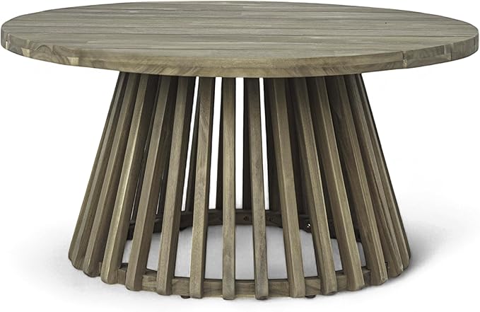 Merax Patio Outdoor Acacia Wood Round Coffee Table for Backyard, Lawn, Balcony, Grey Finish