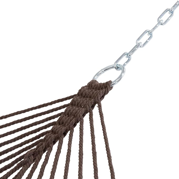 Sunnydaze Cotton Rope Hammock for Outside - 450-Pound Capacity Indoor or Outdoor Hammock with Spreader Bars - Brown