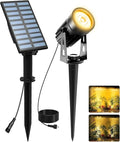 T-SUNUS Christmas Solar Landscape Spotlights Warm White 3000K Metal Lights, Garden Spot Light IP65 Waterproof 9.8ft Cable, 2000mAh Separated Panel, Auto On/Off for Halloween Tree Flag Driveway Pathway