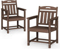 Set of 2 Weatherproof Patio Chairs - HDPE Outdoor Dining Chairs with Wide Seat, Ergonomic Design - for Garden, Backyard, Deck - Brown