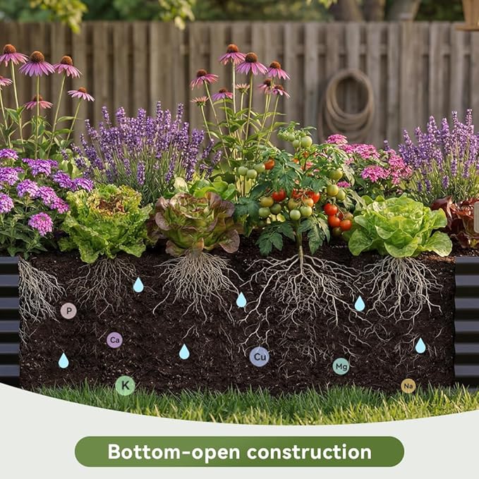 COMHOMA Galvanized Raised Garden Bed,Large Metal Planter Box for Outdoor Vegetables,Corrugated Steel Herbed Plants Container,Extra Deep Gardeners Kits with Open Bottom (1, 8x4x2FT)