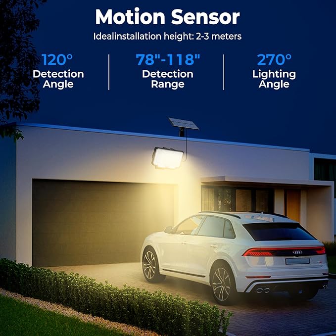 Peasur Solar Motion Lights Outdoor, 318 LED Solar Security Light with 3 Modes, IP65 Waterproof Powered Flood Lights for Outside Garden Patio Garage Yard Backyard (Warm White)