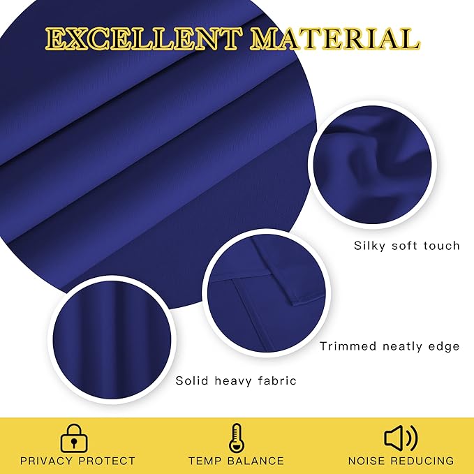 NICETOWN Room Darkening Short Curtain 54 inches Long for Living Room, Grommet Sound Reducing Thermal Insulated Curtains for Bedroom Nursery Window, 46W x 54L, 1 Piece, Navy Blue