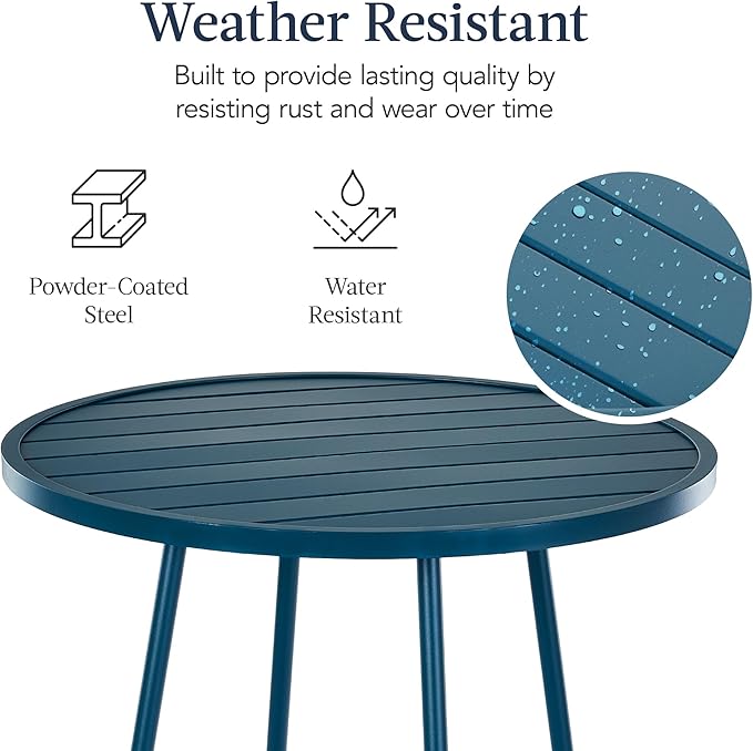 Best Choice Products 3-Piece Patio Dining Set, Bar Height, Outdoor Bistro Set, Outdoor Round Bar Table w/ 2 Bar Stools, Steel - Peacock Blue