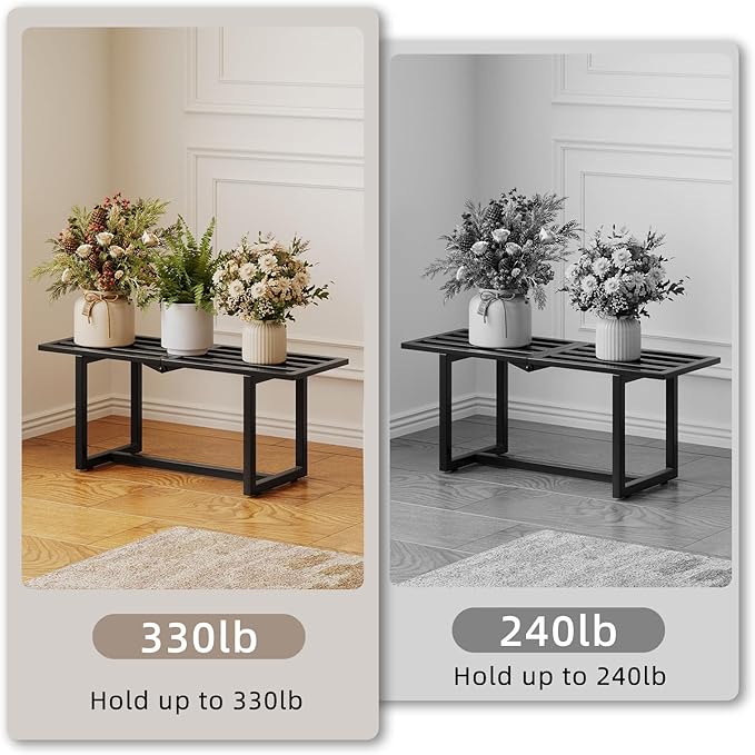 2 Pack Metal Plant Stand, Foldable Heavy Duty Indoor, Window Iron Plant Shelf - Mid Century Modern Slatted Bench for Patio, Garden, Living Room Load Bearing 330 lbs 26" L x 10.4" H x 8.6" W 1 Tier Black