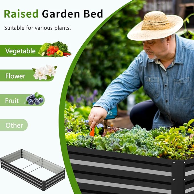 DoCred 3 in 1 Raised Garden Bed with 87in Tall Arch Trellis for Climbing Plants, Galvanized Planter Garden Box Outdoor for Gardening, Climbing Vegetables, Flower, Black