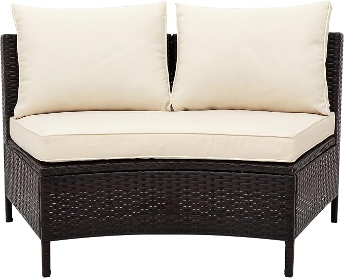 Merax 5-Piece Outdoor Sectional Sofa Set, All-Weather PE Wicker Patio Furniture with Tempered Glass Table, Half-Moon Conversation Set for Garden, Deck, Backyard Living Area,Beige
