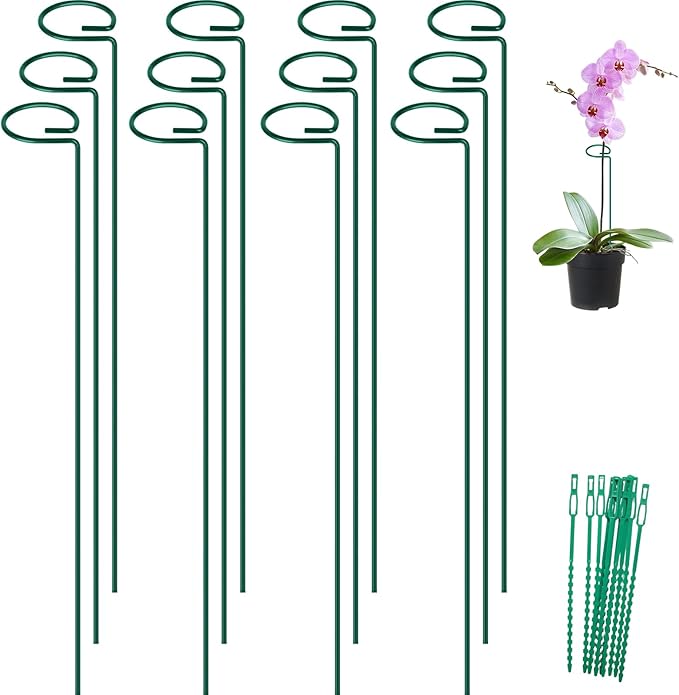 FEED GARDEN 36 Inch 12 Pack Plant Support Stakes, Metal Garden Flower Stakes and Supports for Outdoor Plants, Plant Stem Support with 24 Twist Ties for Amaryllis Lily Rose Peony Tomatoes Gladiolus