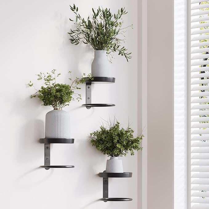 Metal Wall Planters Mid Century Modern Floating Shelves for Indoor Hanging Plants, Space-Saving Vertical Garden for Home & Office 3 Pack Black