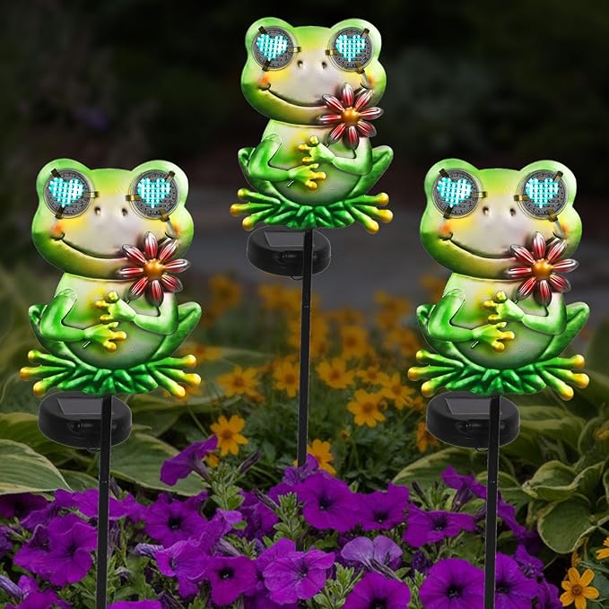 Solar Frog Garden Stake 39.3inch with Realistic Eye Movement Displaying I Love U, Frog Solar Lights Outdoor Garden for Pathway Yard Patio Lawn Ornaments