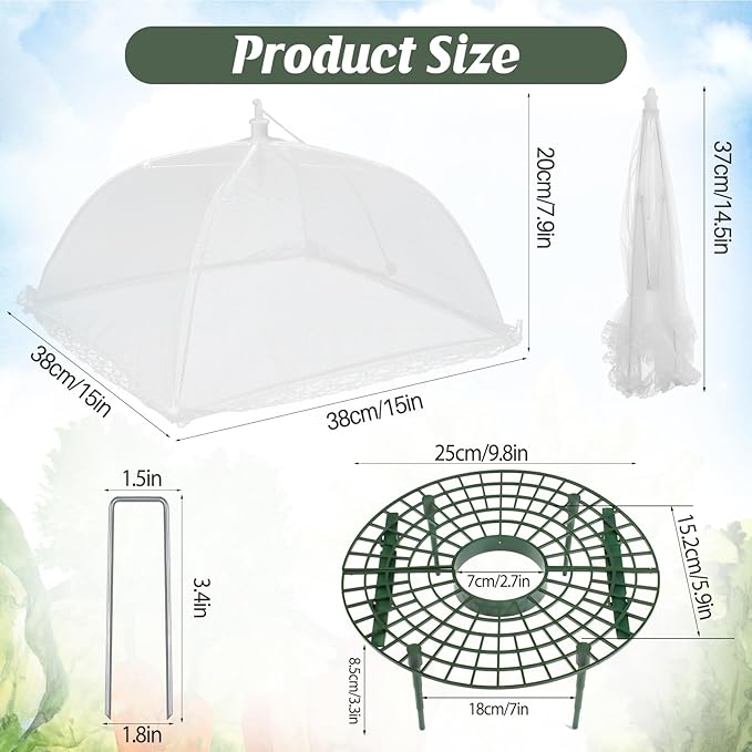 4 Sets Strawberry Plant Support with Mesh Plant Cover,Strawberry Growing Racks Sets with Iron Plant Nails and Storage Bag for Garden Strawberry Vegetables(White Net - Round)
