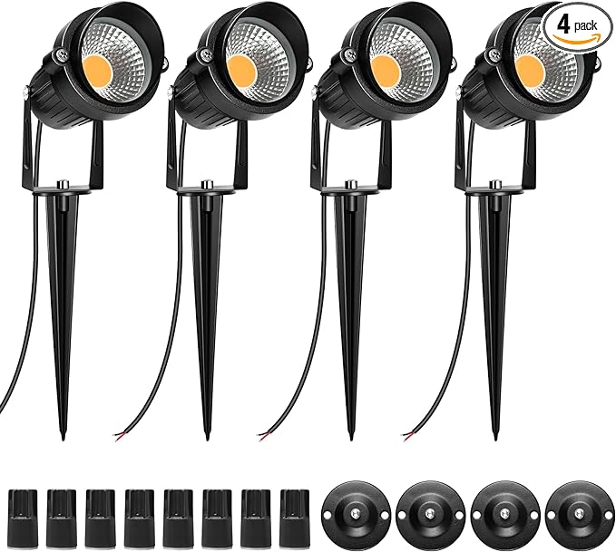 LightingWill 5W LED Landscape Lights, Warm White 3000K-3500K, Waterproof DC 12V COB LED Outdoor Wall Spotlight Low Voltage Garden Tree Spot Lighting for,Yard,Pathways,Fence (4 Pack)