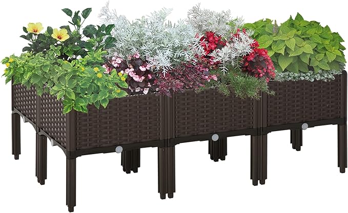 Outsunny 6 Piece Raised Garden Bed with Legs, Planter Box Raised Bed to Grow Flowers, Herbs & Vegetables, Brown