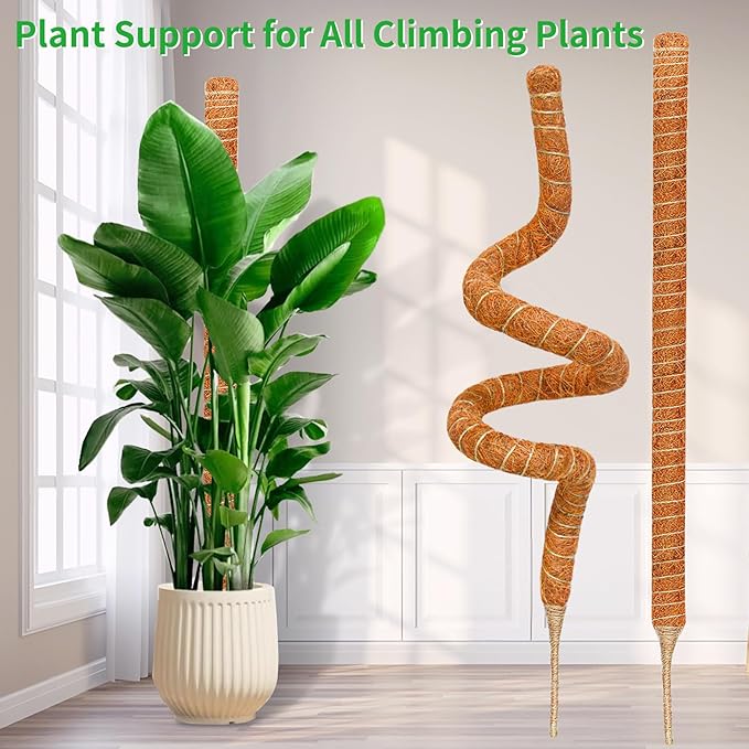 2 Pack 39 Inch Moss Pole Monstera Plant Support, Coir Moss Poles for Climbing Indoor Plants, Bendable Plant Stake Trellis for Potted Plant, Pothos, Philodendron
