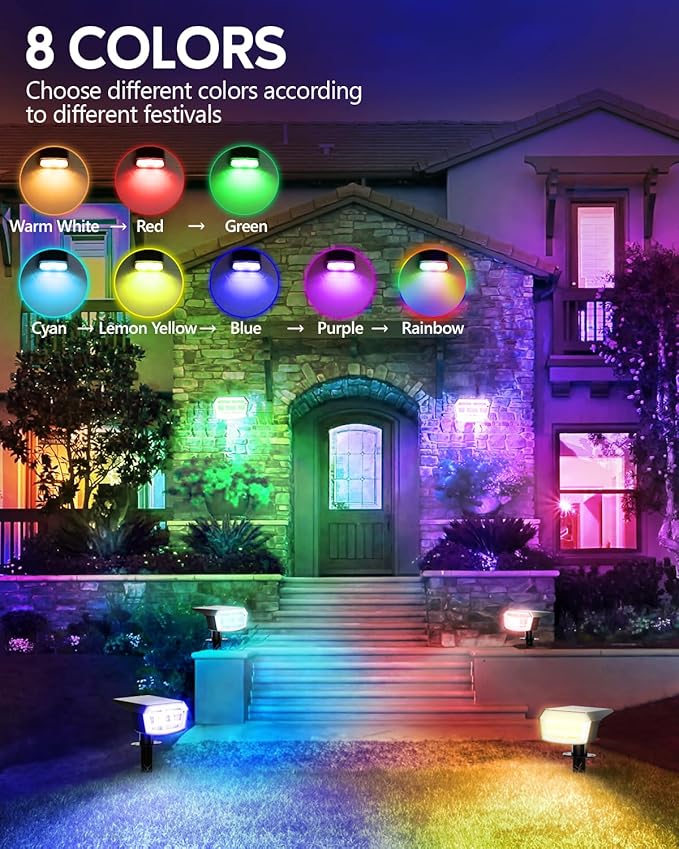 HIBOITEC Solar Spot Lights Outdoor Color Changing 59LED Landscape Lighting Solar Powered Uplights Waterproof Dusk to Dawn for Christmas Decorations Garden Yard Outdoor 4 Packs Multicolor