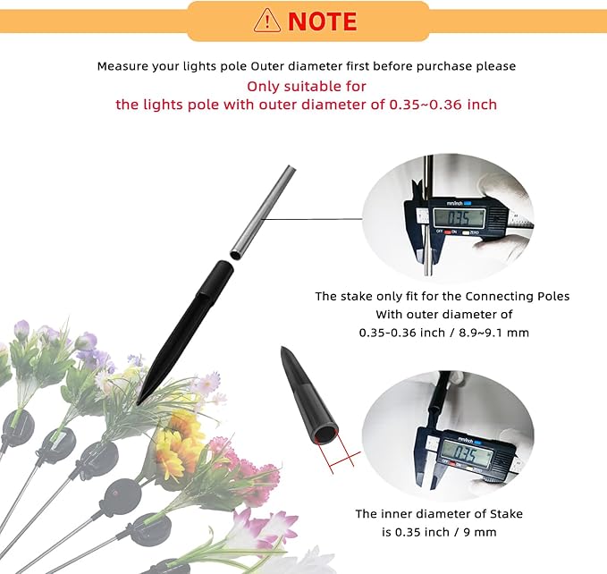 10 Pack Solar Light Stakes Replacement (Fit for Pole Outer Diameter 0.35in), ABS Reinforced Ground Spikes for Outdoor Solar Landscape Pathway Christmas Lights Yard Garden Deco