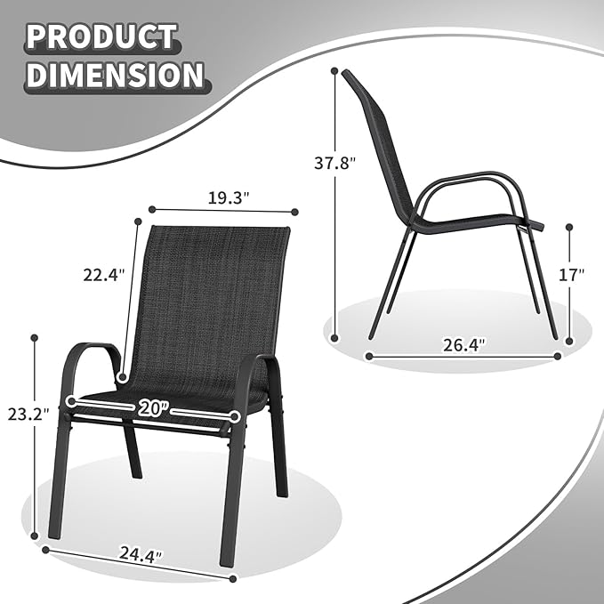Patio Dining Chairs Set of 6, Outdoor Stackable Dining Chairs High Back, Patio Furniture for Backyard, Porch, Garden, Poolside (Dark Grey)