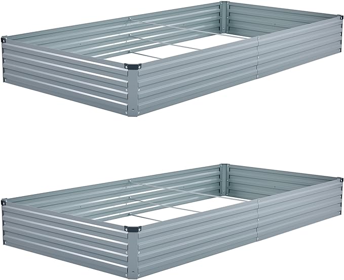 8x4x1ft(2 PCS) Galvanized Raised Garden Bed,Outdoor Planter Box Metal Patio Kit Planting Bed for Vegetables Flowers Herb,Gray