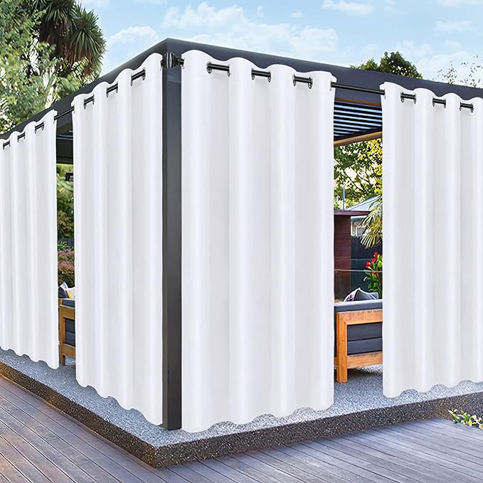 PureFit Outdoor Curtains for Patio Waterproof Weatherproof, UV Resistant Outside Curtains for Gazebo, Front Porch, Pergola, Sun Blocking Privacy Curtain, 52W x 108L inch, 1 Panel, White
