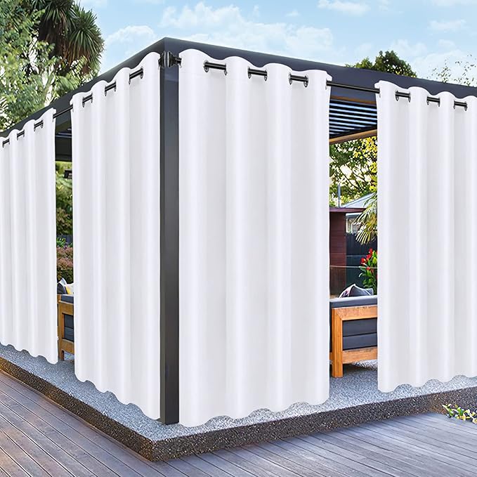 PureFit Outdoor Curtains for Patio Waterproof Weatherproof, UV Resistant Outside Curtains for Gazebo, Front Porch, Pergola, Sun Blocking Privacy Curtain, 52W x 120L inch, 1 Panel, White
