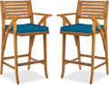 Best Choice Products Set of 2 Outdoor Acacia Wood Bar Stools Bar Chairs for Patio, Pool, Garden w/Weather-Resistant Cushions - Peacock Blue