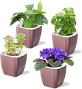 4 Pack Self Watering Pots 4-inch Decorative Flower Planters for Indoor Plants Modern Square planters for Small Plants Window Sill Planters for Succulents, African Violets, Herbs(Rose Gold)