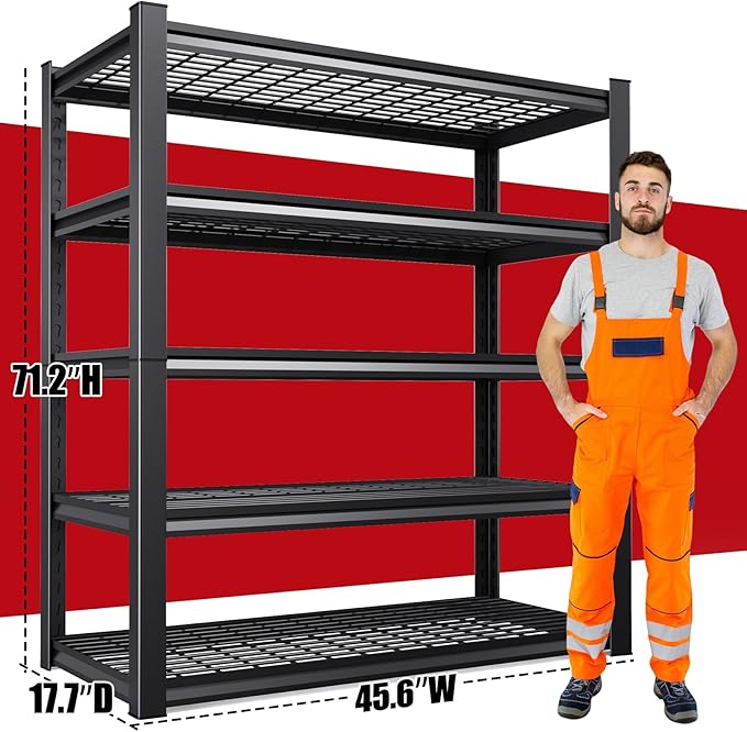 Set of 4 Garage Shelving-3000 lbs 5 Tier Storage Shelves,Adjustable Heavy Duty Metal Shelving Unit and Storage Large Wire Rack,Utility Steel Shelf for Warehouse Industrial Pantry Basement 71"x46"x18"