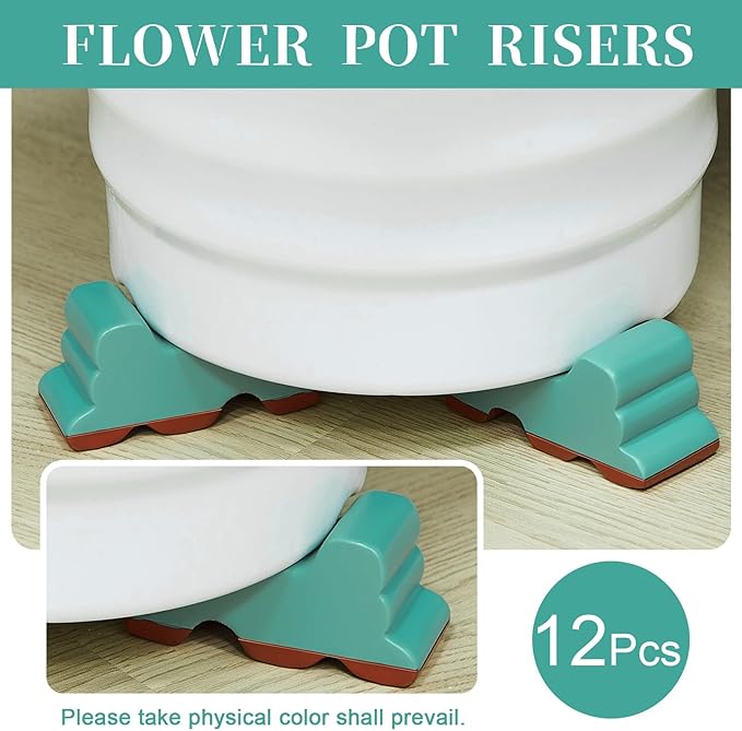 Kigeli 12 Pcs Resin Pot Feet for Outdoor Planters 3 Inch Long 1.5 Inch Tall Flower Handmade Elevator Plant Feet Frost Proof Lifter for 14-20 in Pot(Vintage Blue)