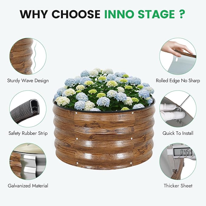 INNO STAG 3 Pcs Round Galvanized Raised Garden Bed — 2×2×1ft Planter Box Outdoor Raised Beds Kit for Gardening Vegetables, Fruits, Herbs, and Flowers, Grain
