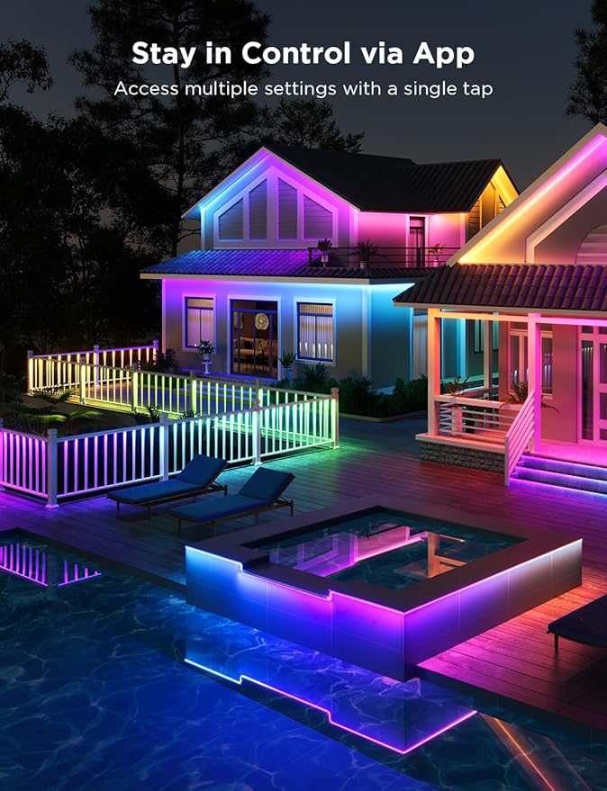 Govee Outdoor LED Strip Lights RGBIC with Warm and Cold White, 65.6ft 2.4G WiFi Smart Outdoor Lights, IP65 Waterproof, Work with Alexa and Google Assistant, App Control, for Porch, Patio, Eave, Party