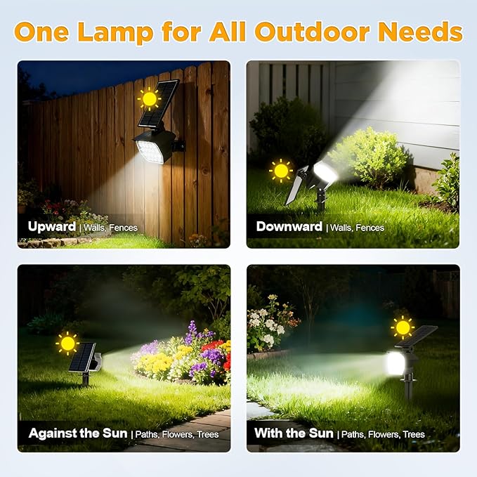 23 LED Solar Spot Lights Outdoor Waterproof, 2 Pack Solar Lights UP to 20Hrs, 3 Brightness Levels Spotlight Landscape Lighting, Auto ON/Off Outdoor Solar Lights for Yard, Garden, Lawn (Cool White)