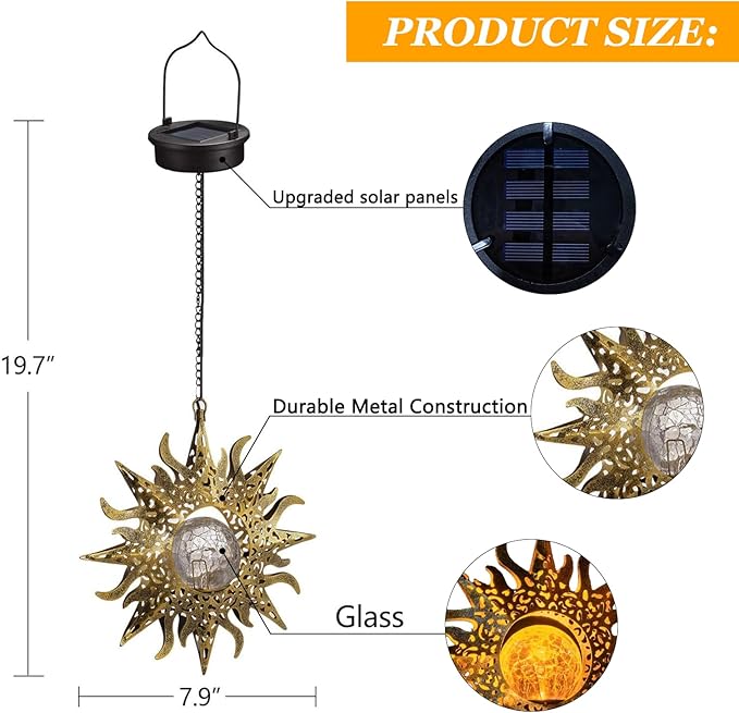 Solar Lights Outdoor Garden Decor Hanging Lanterns Decoration Metal Sunflower Gifts Waterproof for Yard Clearance Front Porch Lawn Driveway Patio Backyard Pathway Gardening Gift