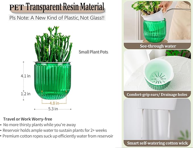 Melphoe Self Watering Pots for Indoor Plants Planter, 5.3 Inch 2 Pack Planters Self Watering Plant Pots for Flower, Houseplants, Succulent, African Violets and Cactus with Drainage