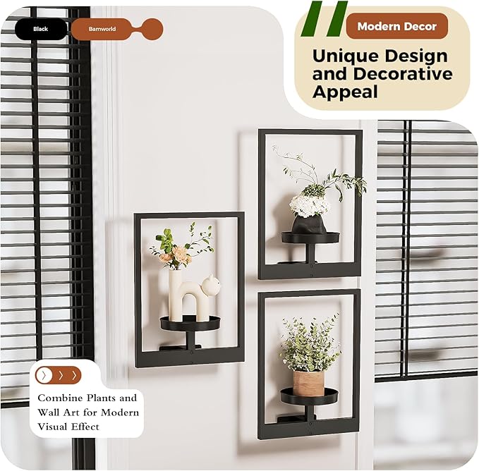 Bamworld Hanging Planters for Indoor Plants Wall Decor Living Room Plant Stand Indoor Wall Planters Plant Hanger Window Plant Shelves 3 Pack for Outdoor Entryway