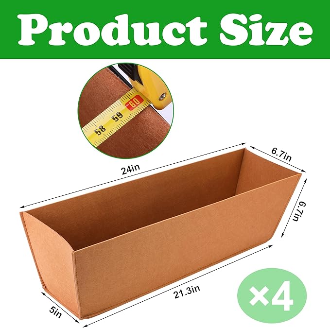 Adnee 4 Pcs 24 Inch Fabric Plant Window Box Liners-Rectangular Non-Woven Planter Basket Liner-Brown Felt Flower Hanging Basket for Outdoor Garden Wall Hanging Planter Flower Vegetables