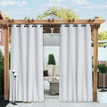 NICETOWN 2 Panels Outdoor Curtains for Patio Waterproof Extra Long 120", Windproof Thermal Insulated Top & Bottom Grommet & Back Tab Blackout Porch Drapes with Rope for Fixed, Greyish White, 52" Wide